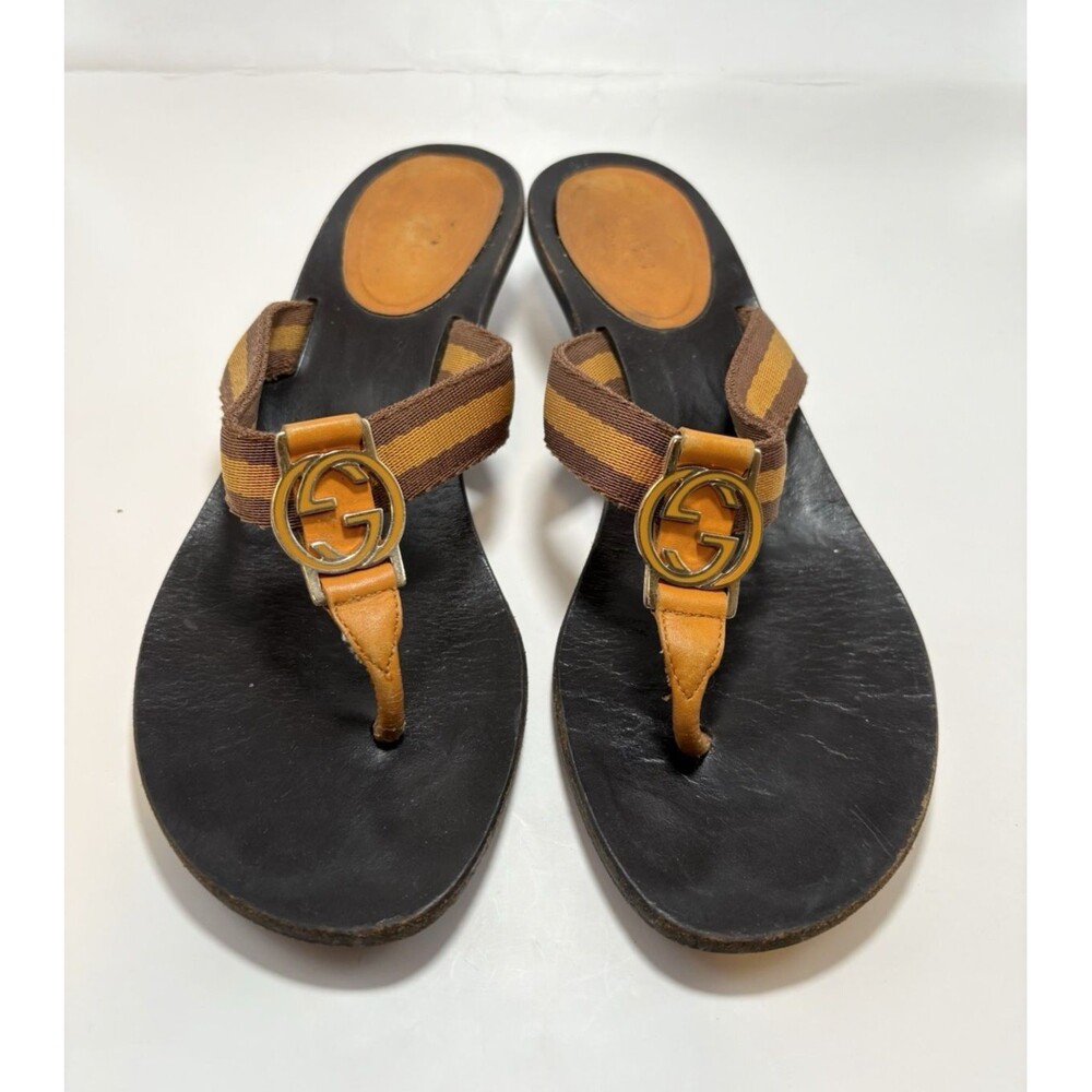 Gucci GG Thong Sandals Orange & Brown GG Emblem Y2K Kitten Heel Sz Eu 35 5